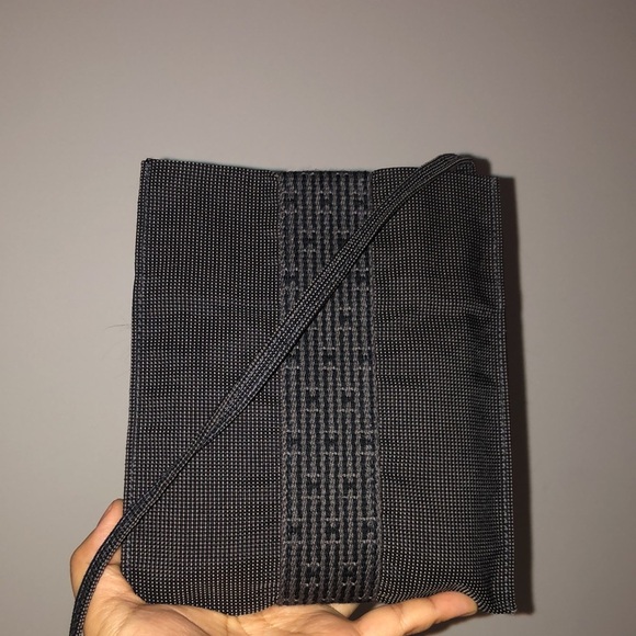 Hermes 🌟 Vintage Yale Line Mini Pochette Shoulder Bag Gray Canvas /Slin… - Picture 11 of 16